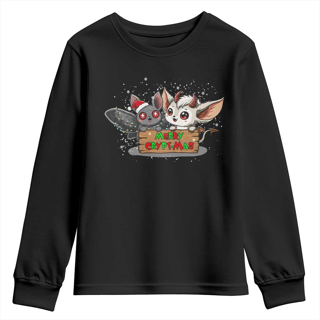 Mothman And Jersey Devil Youth Sweatshirt Merry Cryptmas Funny Holiday Gift - Wonder Print Shop