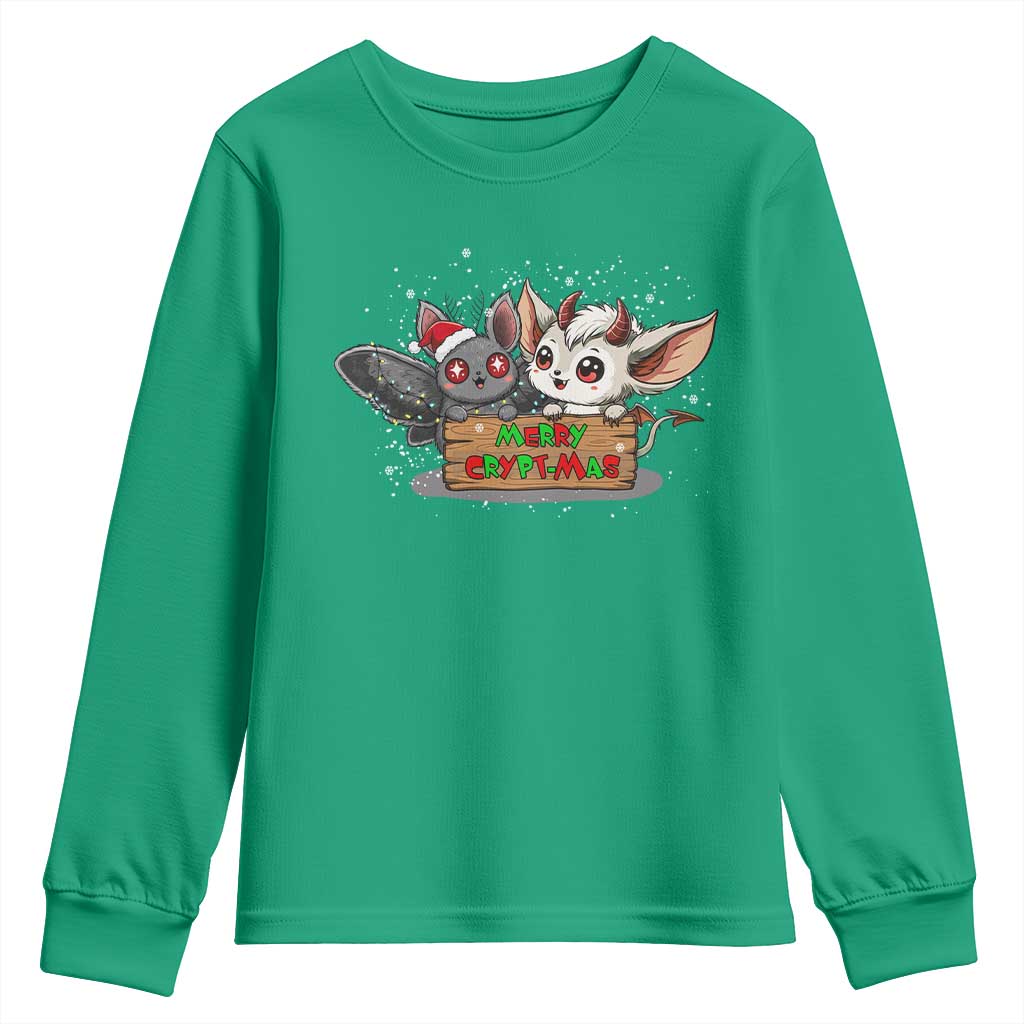 Mothman And Jersey Devil Youth Sweatshirt Merry Cryptmas Funny Holiday Gift - Wonder Print Shop