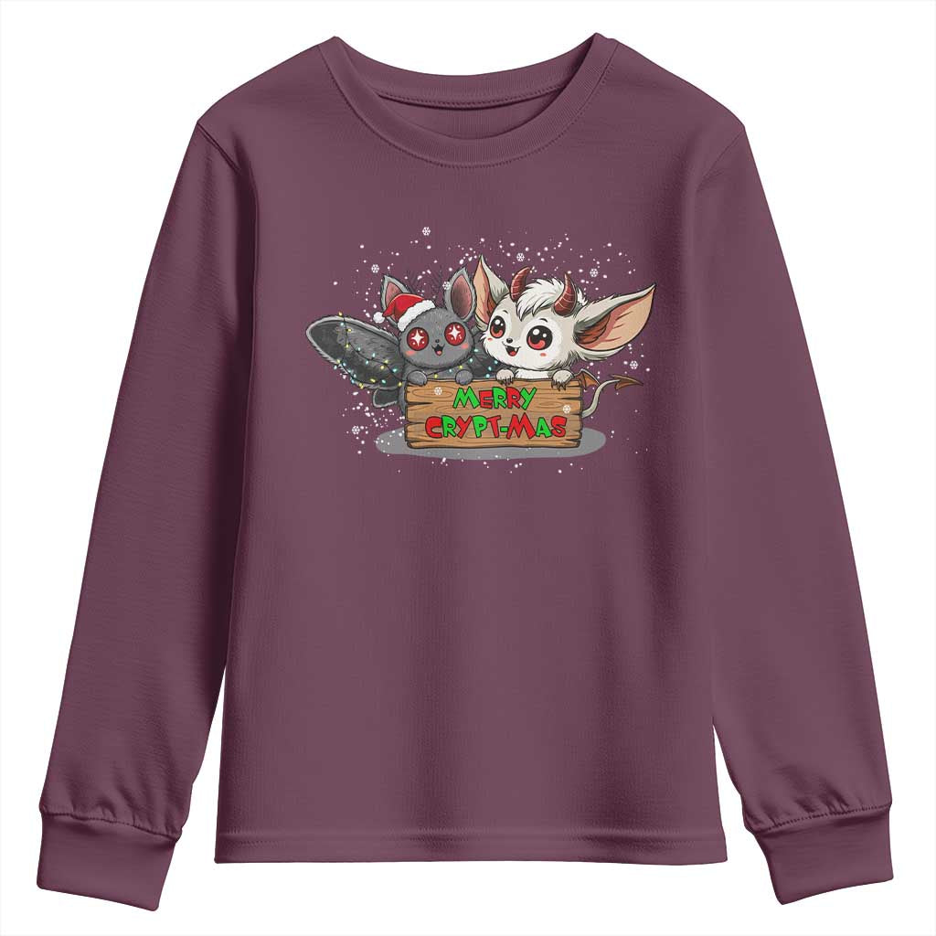 Mothman And Jersey Devil Youth Sweatshirt Merry Cryptmas Funny Holiday Gift - Wonder Print Shop