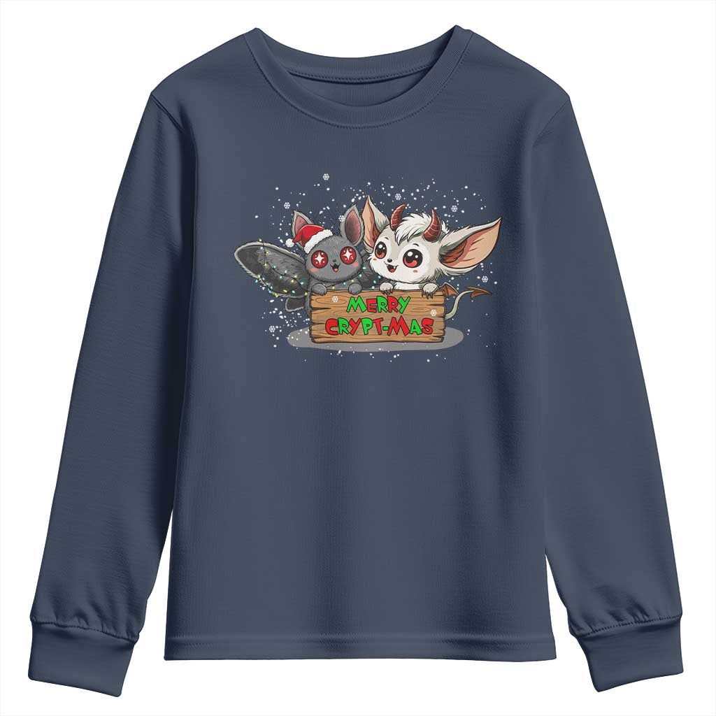 Mothman And Jersey Devil Youth Sweatshirt Merry Cryptmas Funny Holiday Gift - Wonder Print Shop