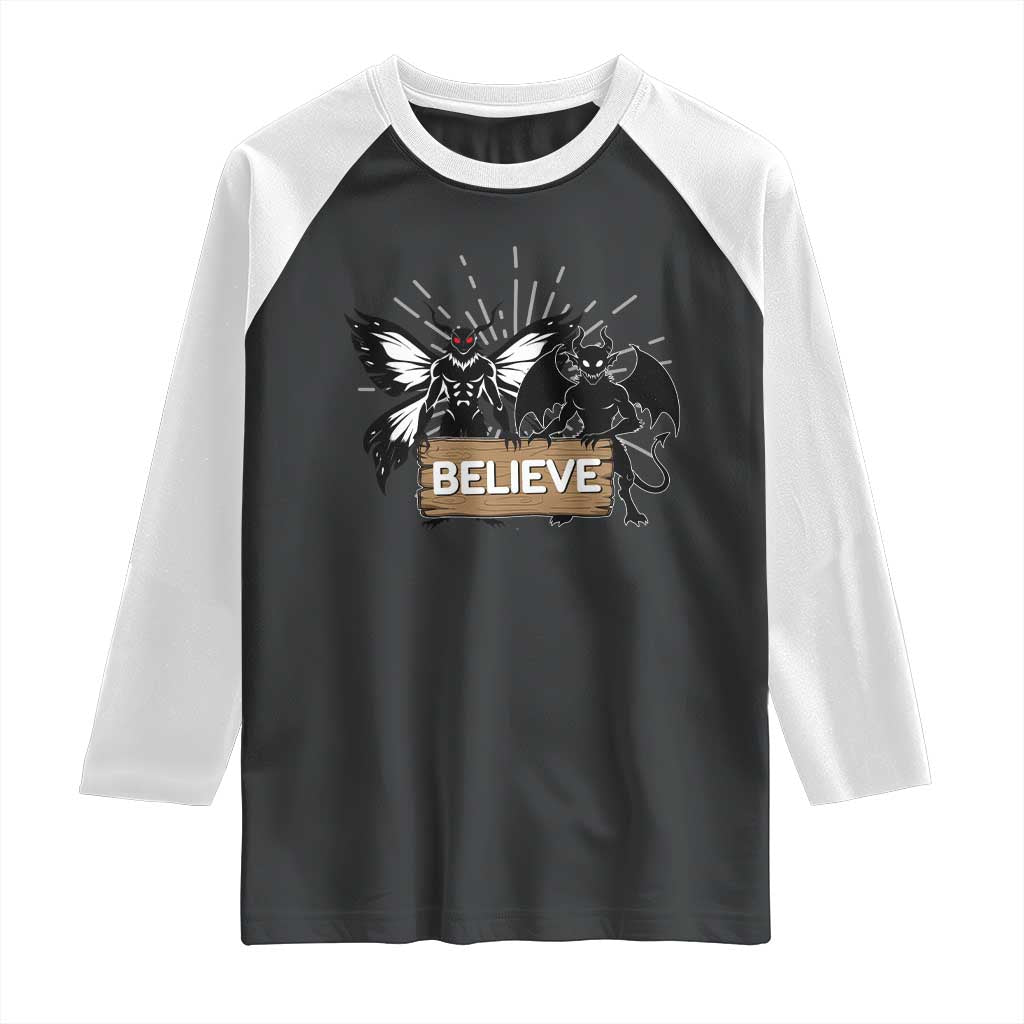 Mothman Jersey Devil Raglan Shirt Believe Cryptid Folklore Gift - Wonder Print Shop