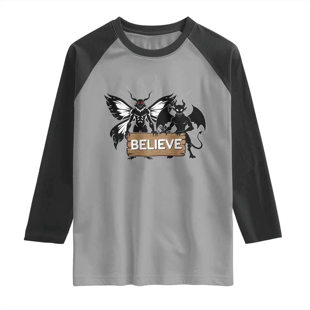 Mothman Jersey Devil Raglan Shirt Believe Cryptid Folklore Gift - Wonder Print Shop
