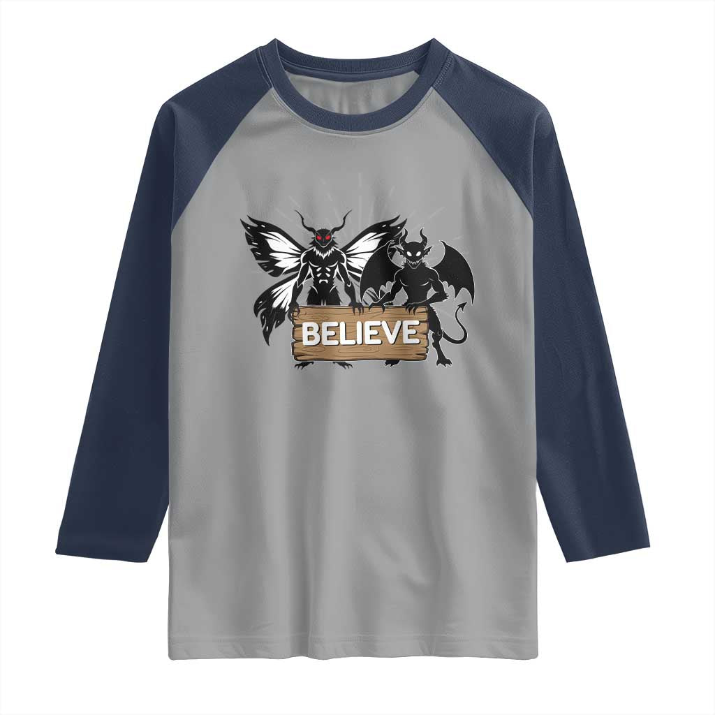 Mothman Jersey Devil Raglan Shirt Believe Cryptid Folklore Gift - Wonder Print Shop
