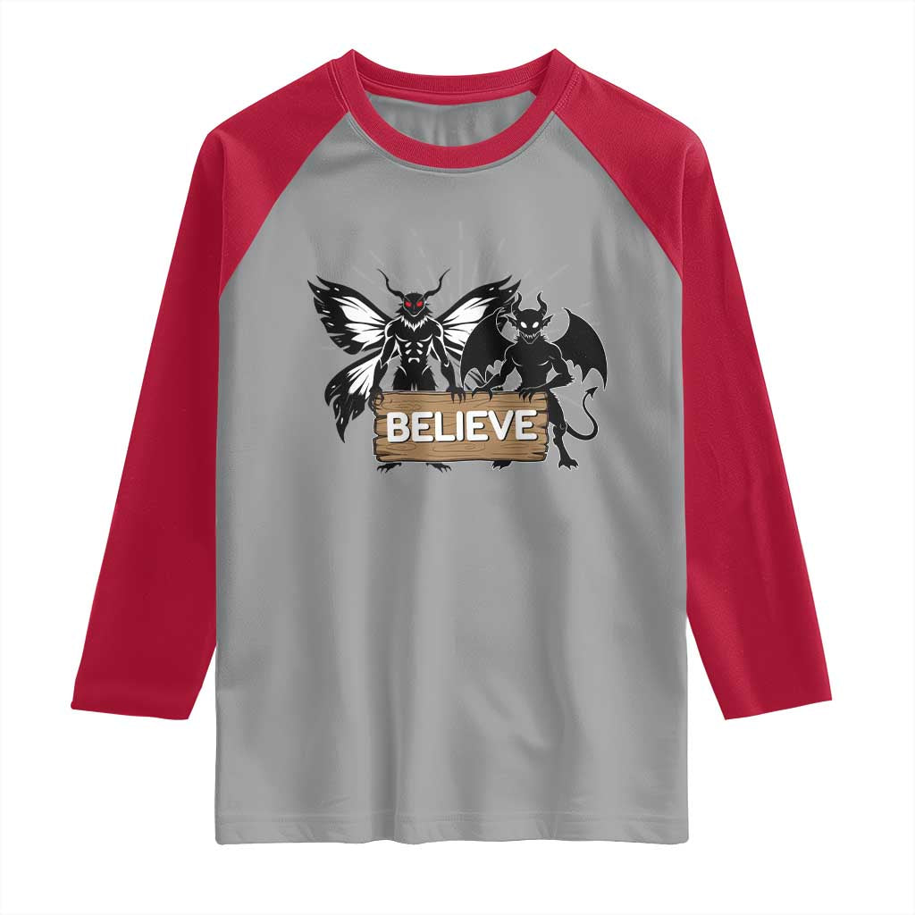 Mothman Jersey Devil Raglan Shirt Believe Cryptid Folklore Gift - Wonder Print Shop