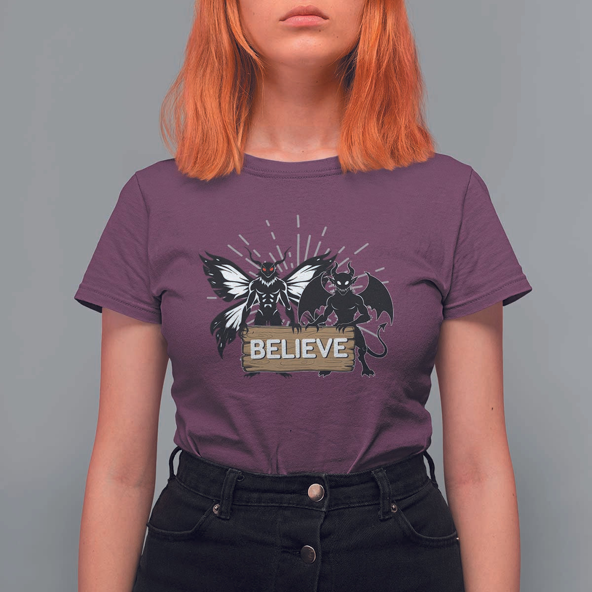 Mothman Jersey Devil T Shirt For Women Believe Cryptid Folklore Gift - Wonder Print Shop
