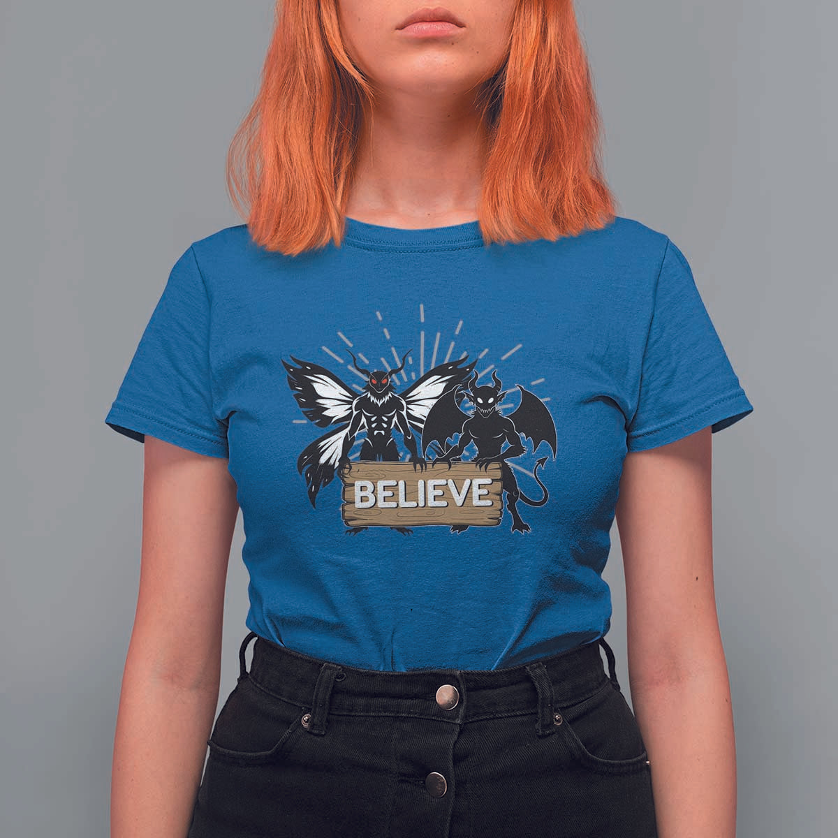 Mothman Jersey Devil T Shirt For Women Believe Cryptid Folklore Gift - Wonder Print Shop