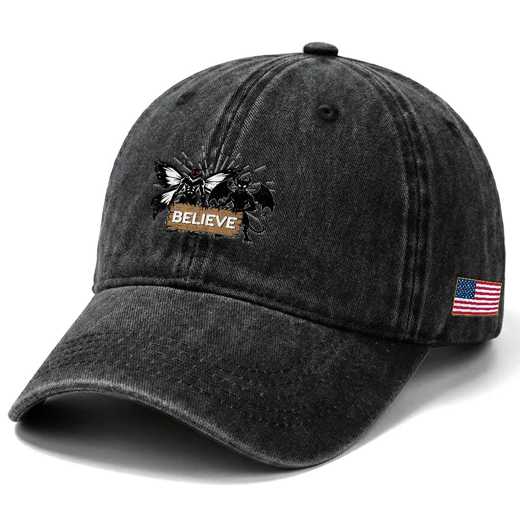 Mothman Jersey Devil Washed Cotton Baseball Cap Believe Cryptid Folklore Gift