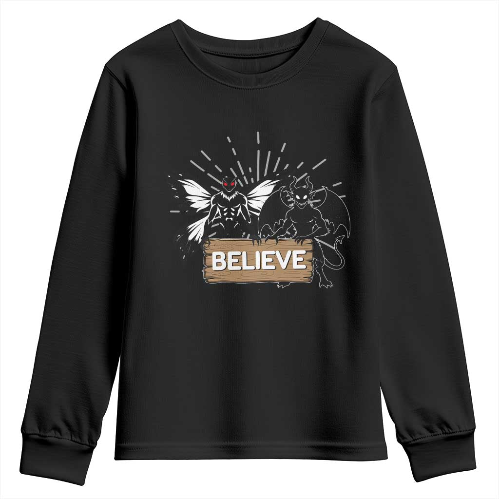 Mothman Jersey Devil Youth Sweatshirt Believe Cryptid Folklore Gift - Wonder Print Shop