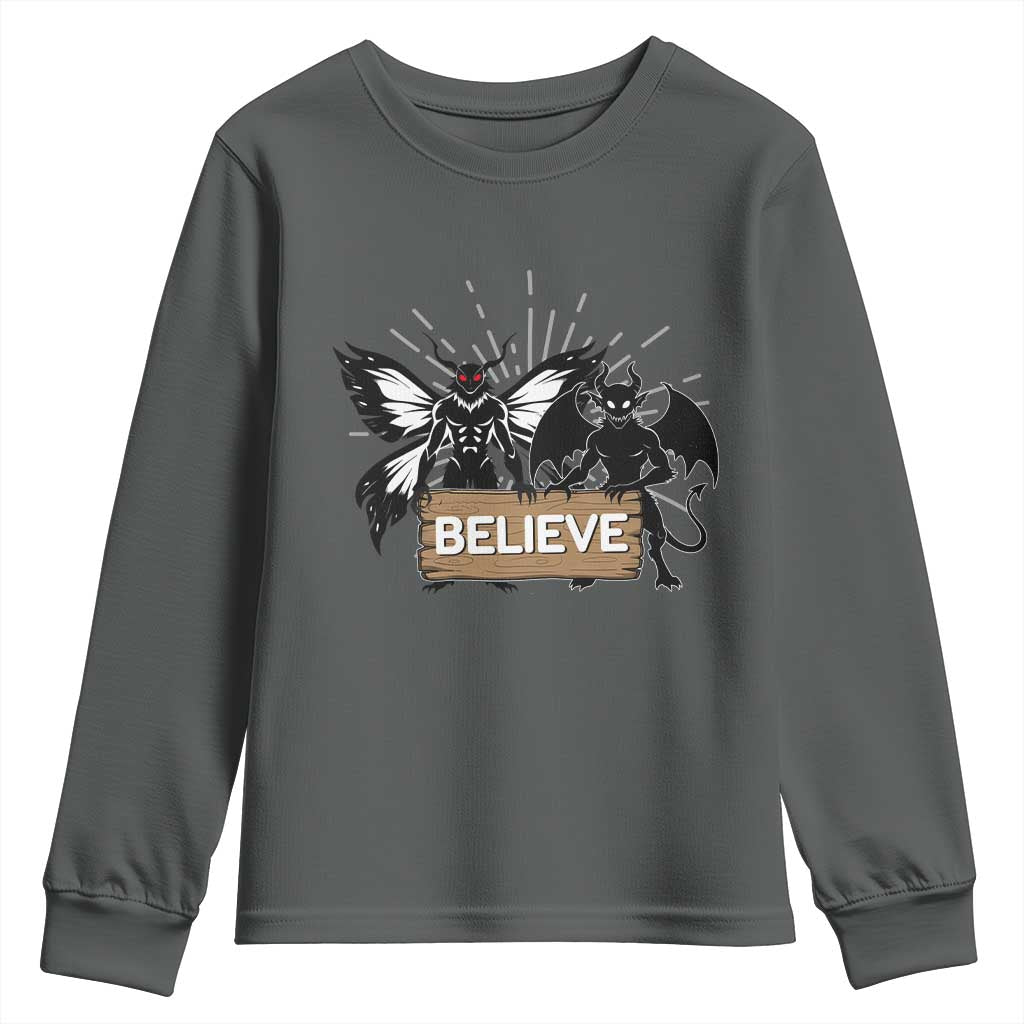 Mothman Jersey Devil Youth Sweatshirt Believe Cryptid Folklore Gift - Wonder Print Shop