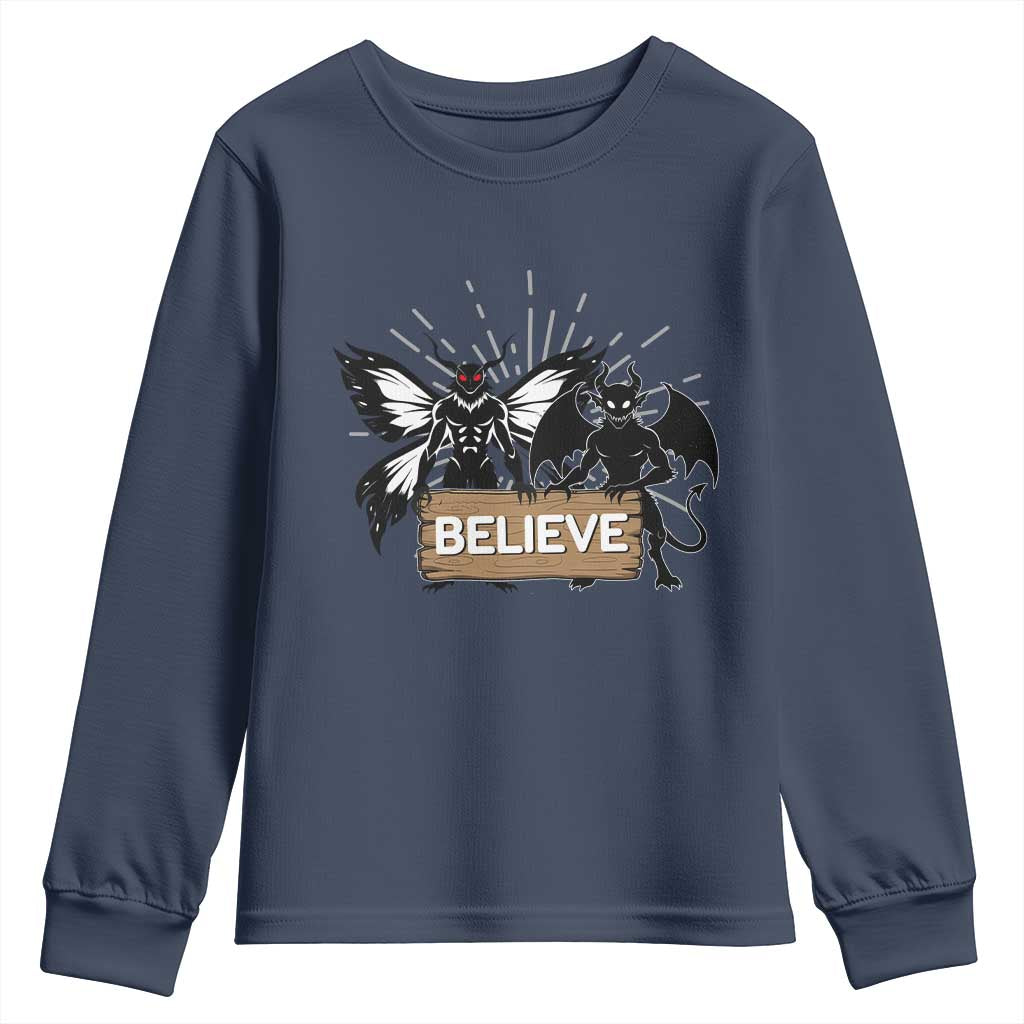 Mothman Jersey Devil Youth Sweatshirt Believe Cryptid Folklore Gift - Wonder Print Shop