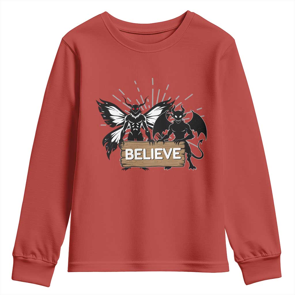 Mothman Jersey Devil Youth Sweatshirt Believe Cryptid Folklore Gift - Wonder Print Shop