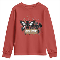 Mothman Jersey Devil Youth Sweatshirt Believe Cryptid Folklore Gift - Wonder Print Shop
