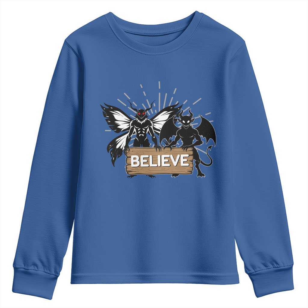 Mothman Jersey Devil Youth Sweatshirt Believe Cryptid Folklore Gift - Wonder Print Shop
