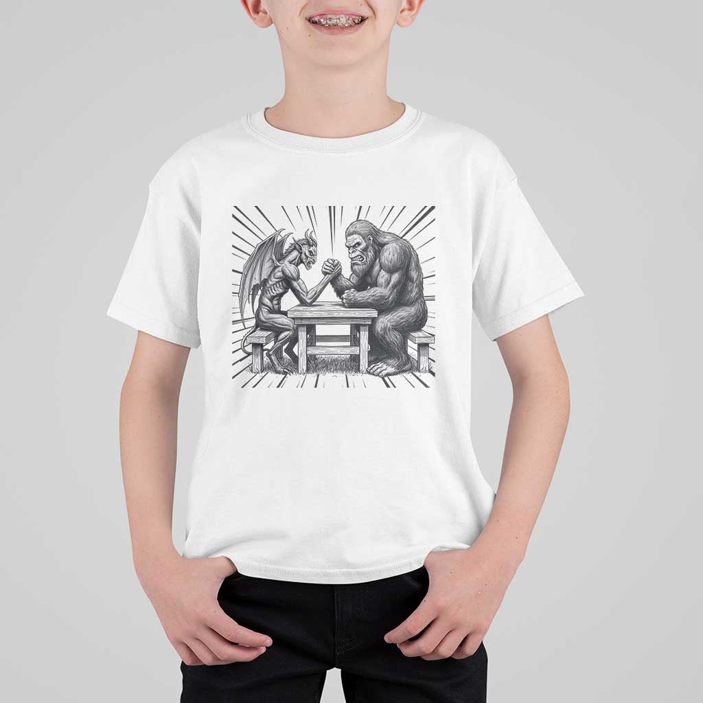 Bigfoot Jersey Devil T Shirt For Kid Arm Wrestling Funny Cryptid Gift - Wonder Print Shop