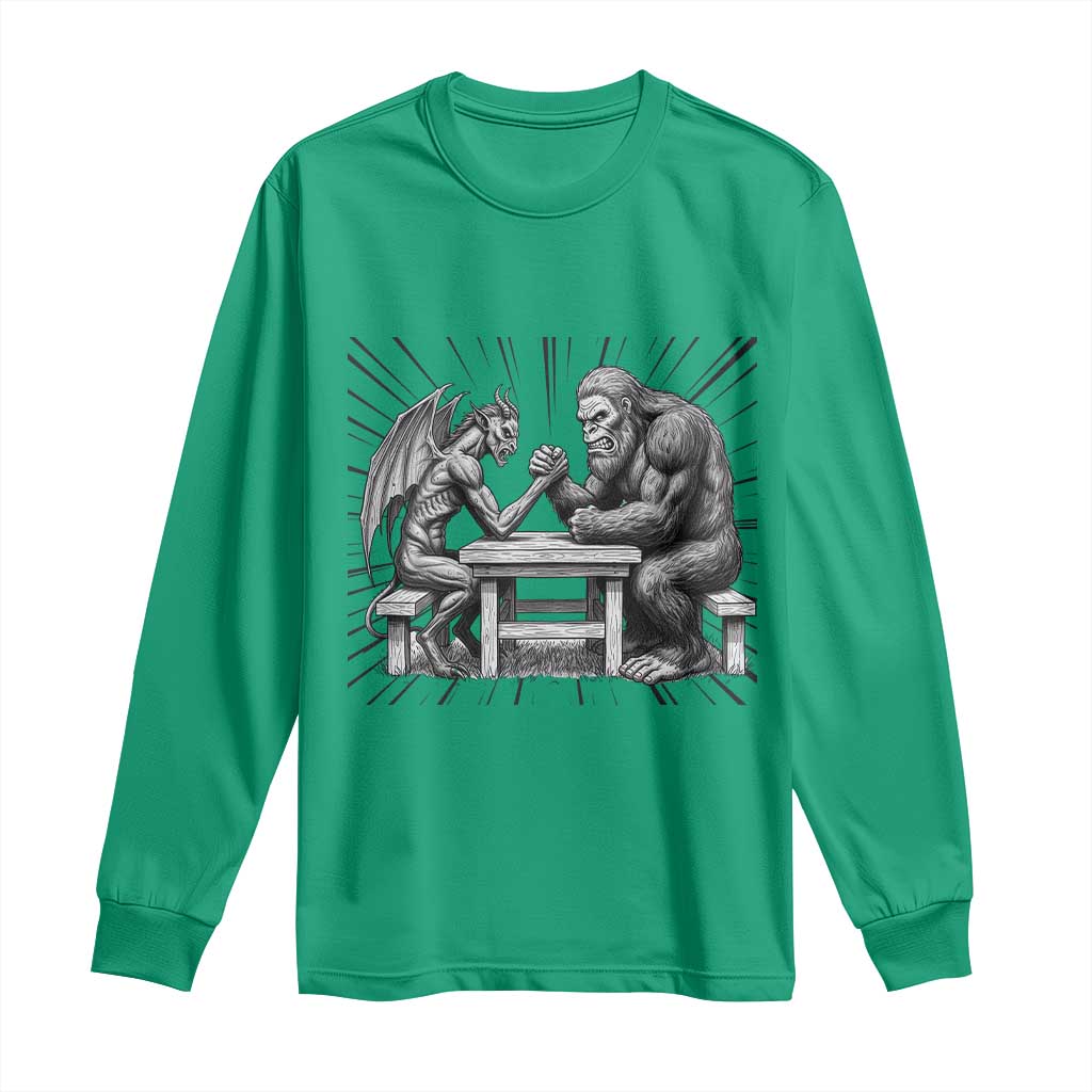 Bigfoot Jersey Devil Long Sleeve Shirt Arm Wrestling Funny Cryptid Gift - Wonder Print Shop