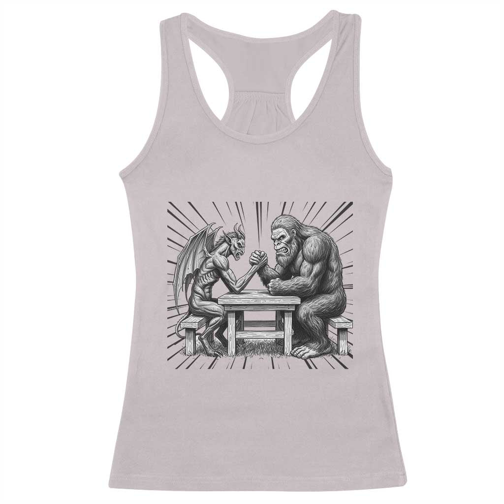 Bigfoot Jersey Devil Racerback Tank Top Arm Wrestling Funny Cryptid Gift - Wonder Print Shop