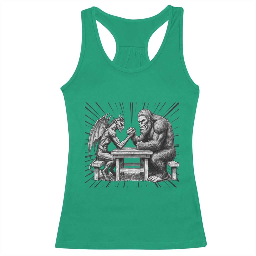 Bigfoot Jersey Devil Racerback Tank Top Arm Wrestling Funny Cryptid Gift - Wonder Print Shop