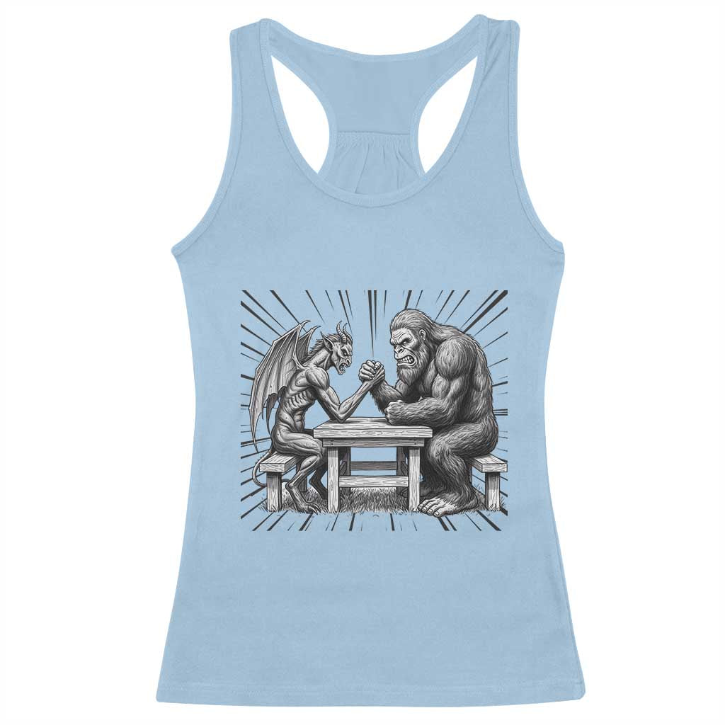 Bigfoot Jersey Devil Racerback Tank Top Arm Wrestling Funny Cryptid Gift - Wonder Print Shop