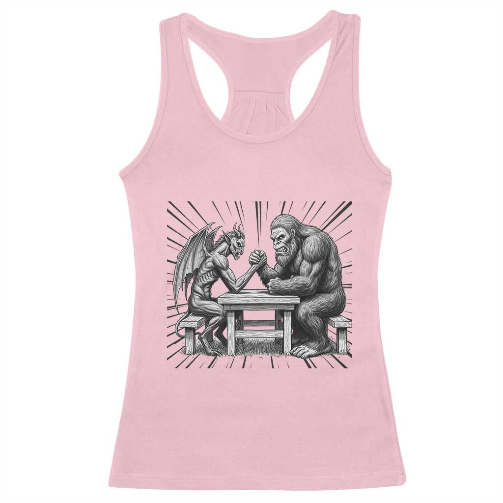 Bigfoot Jersey Devil Racerback Tank Top Arm Wrestling Funny Cryptid Gift - Wonder Print Shop