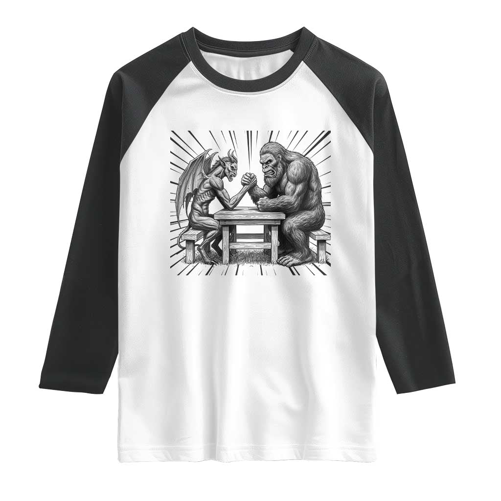 Bigfoot Jersey Devil Raglan Shirt Arm Wrestling Funny Cryptid Gift - Wonder Print Shop