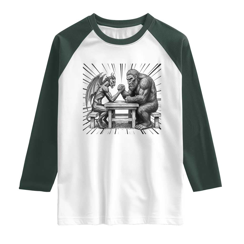 Bigfoot Jersey Devil Raglan Shirt Arm Wrestling Funny Cryptid Gift - Wonder Print Shop