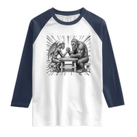 Bigfoot Jersey Devil Raglan Shirt Arm Wrestling Funny Cryptid Gift - Wonder Print Shop