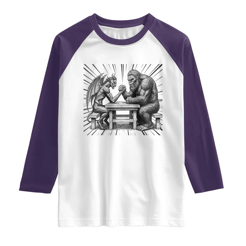 Bigfoot Jersey Devil Raglan Shirt Arm Wrestling Funny Cryptid Gift - Wonder Print Shop