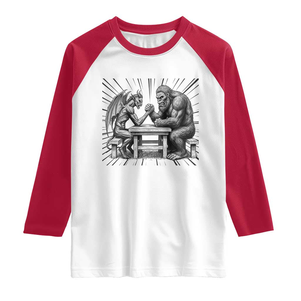 Bigfoot Jersey Devil Raglan Shirt Arm Wrestling Funny Cryptid Gift - Wonder Print Shop
