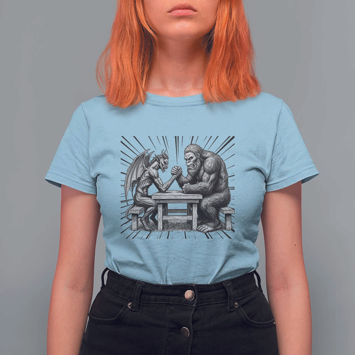 Bigfoot Jersey Devil T Shirt For Women Arm Wrestling Funny Cryptid Gift - Wonder Print Shop