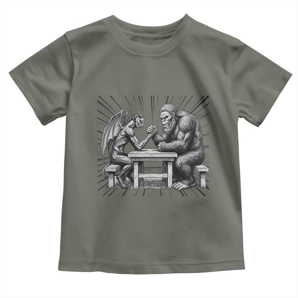 Bigfoot Jersey Devil Toddler T Shirt Arm Wrestling Funny Cryptid Gift - Wonder Print Shop