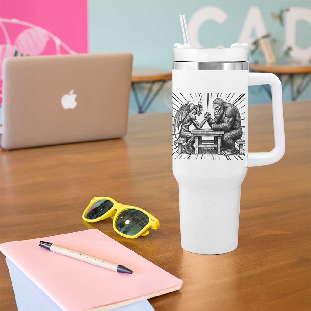 Bigfoot Jersey Devil Tumbler With Handle Arm Wrestling Funny Cryptid Gift