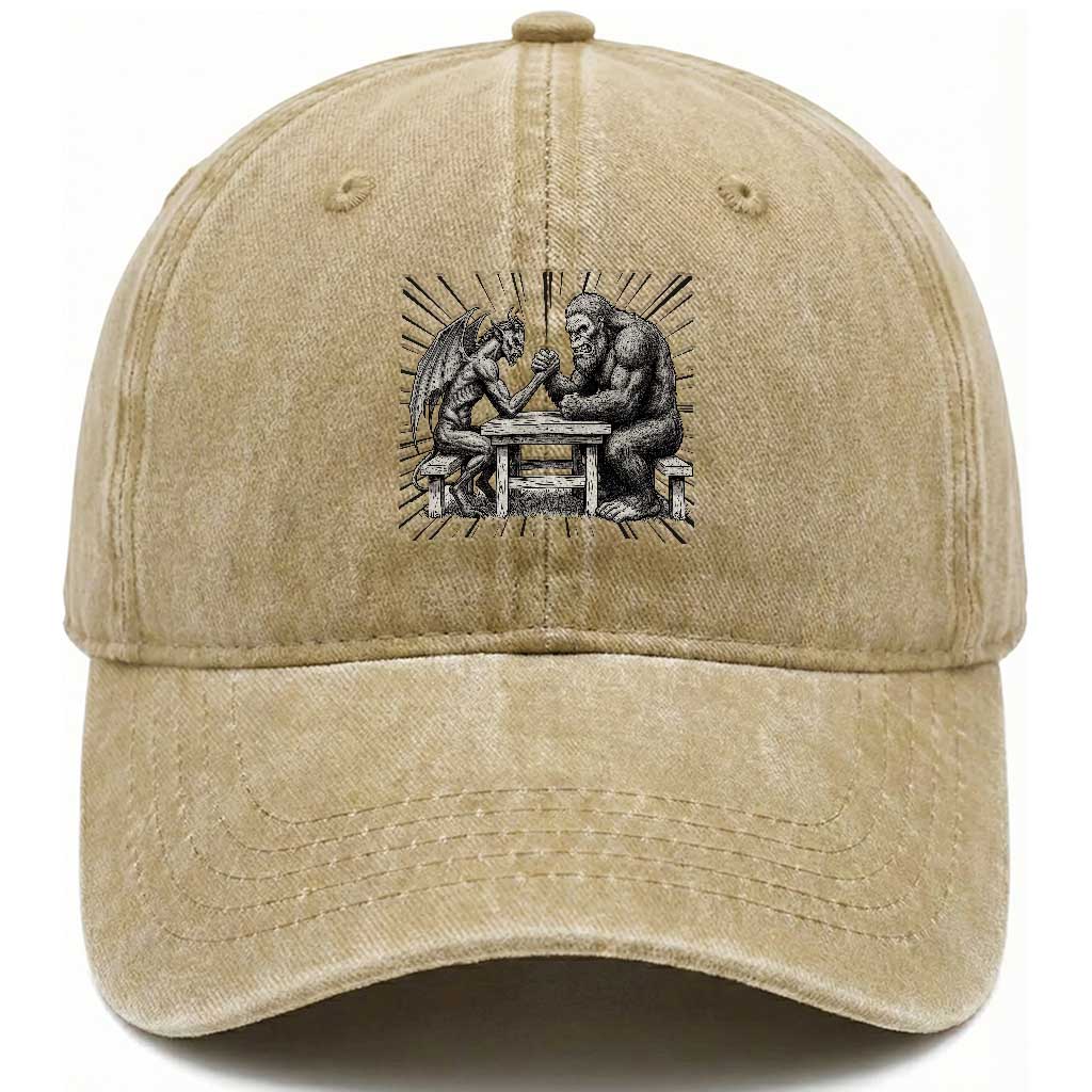 Bigfoot Jersey Devil Washed Cotton Baseball Cap Arm Wrestling Funny Cryptid Gift