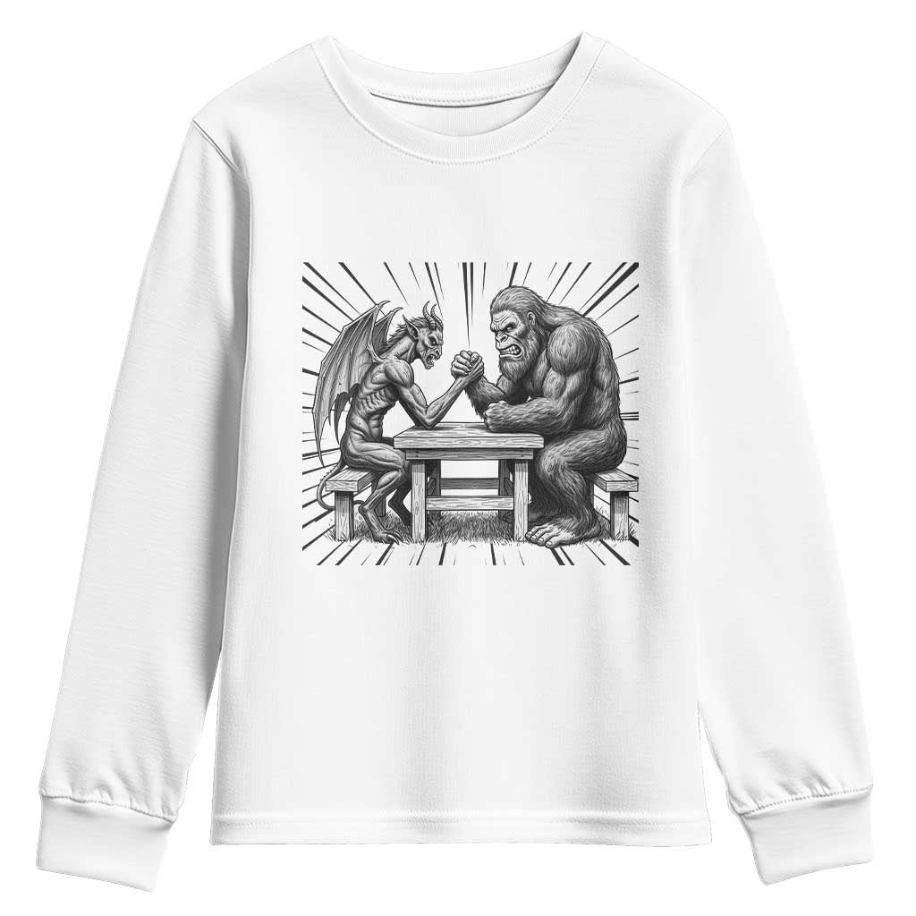 Bigfoot Jersey Devil Youth Sweatshirt Arm Wrestling Funny Cryptid Gift - Wonder Print Shop