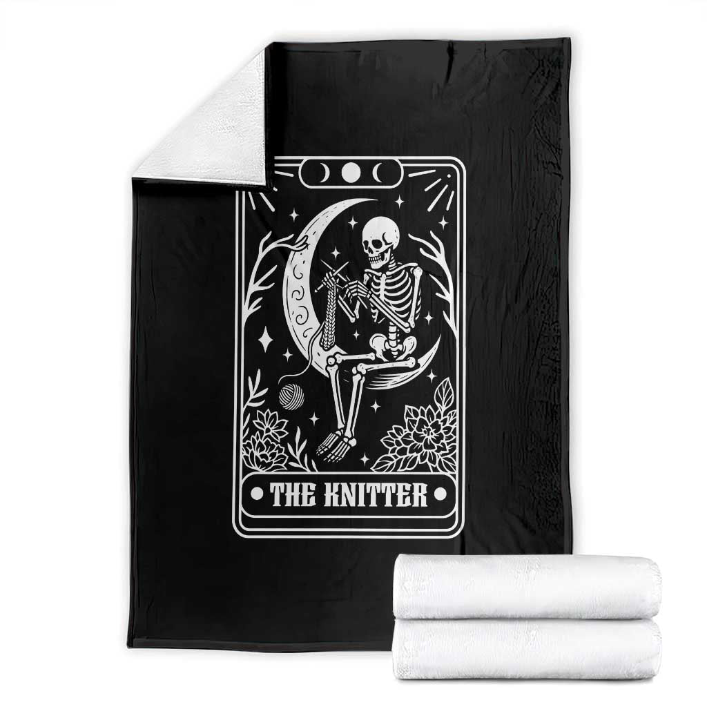 The Knitter Skeleton Throw Blanket Knitting Lover Gift Tarot Card Graphic - Wonder Print Shop