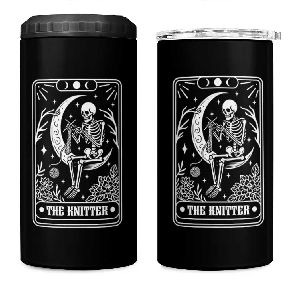 The Knitter Skeleton 4 in 1 Can Cooler Tumbler Knitting Lover Gift Tarot Card Graphic - Wonder Print Shop