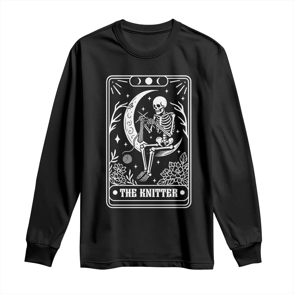 The Knitter Skeleton Long Sleeve Shirt Knitting Lover Gift Tarot Card Graphic - Wonder Print Shop