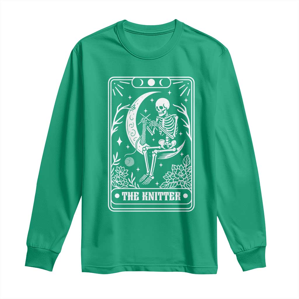 The Knitter Skeleton Long Sleeve Shirt Knitting Lover Gift Tarot Card Graphic - Wonder Print Shop