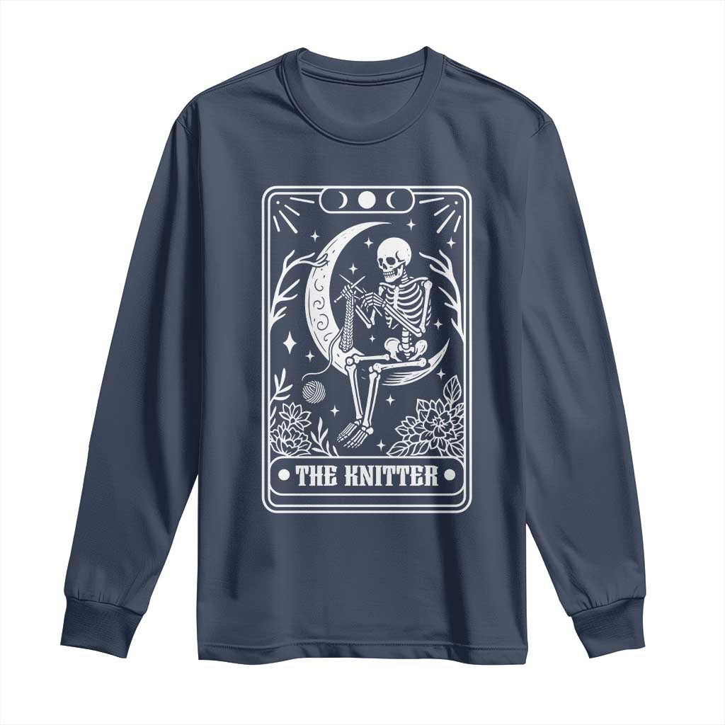 The Knitter Skeleton Long Sleeve Shirt Knitting Lover Gift Tarot Card Graphic - Wonder Print Shop