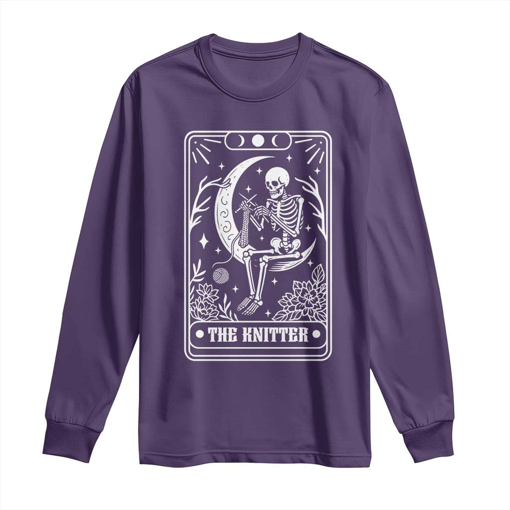 The Knitter Skeleton Long Sleeve Shirt Knitting Lover Gift Tarot Card Graphic - Wonder Print Shop