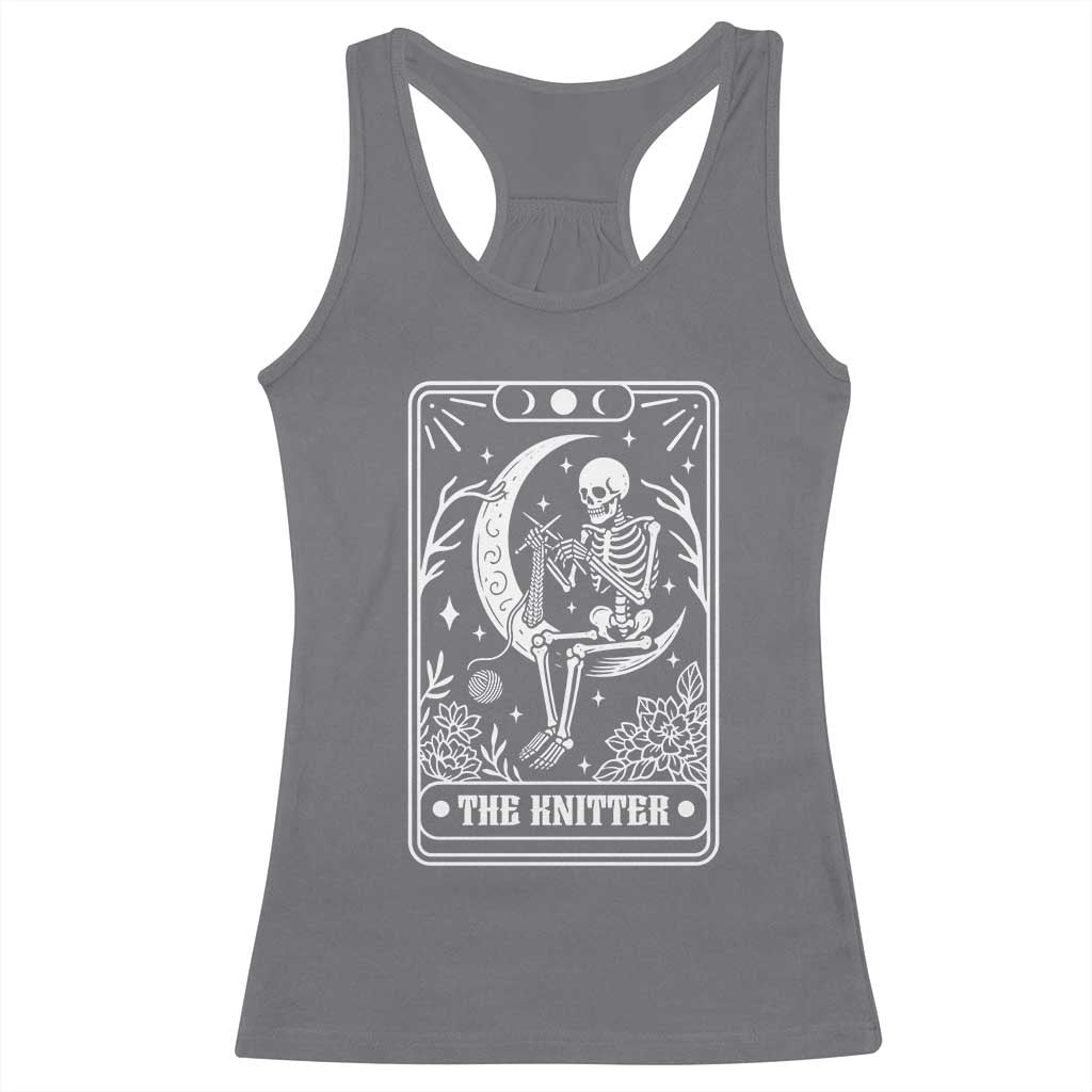 The Knitter Skeleton Racerback Tank Top Knitting Lover Gift Tarot Card Graphic - Wonder Print Shop