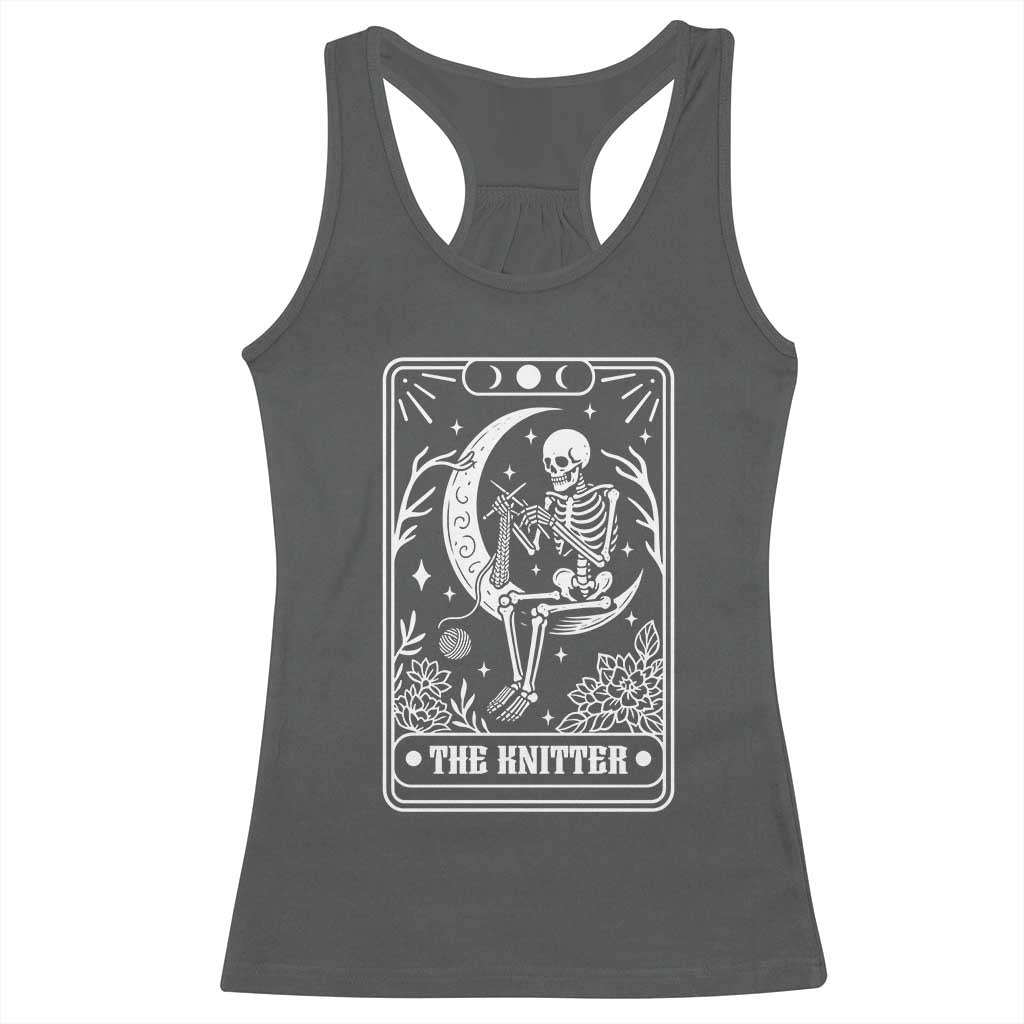 The Knitter Skeleton Racerback Tank Top Knitting Lover Gift Tarot Card Graphic - Wonder Print Shop