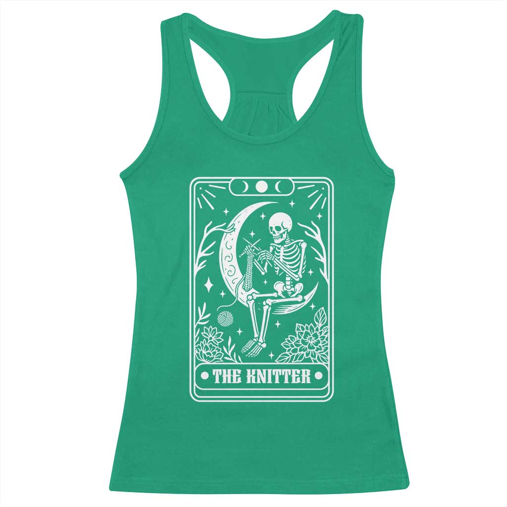 The Knitter Skeleton Racerback Tank Top Knitting Lover Gift Tarot Card Graphic - Wonder Print Shop