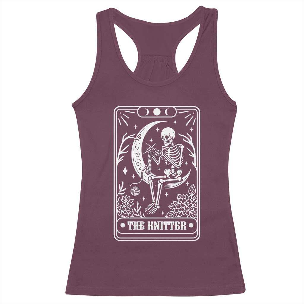 The Knitter Skeleton Racerback Tank Top Knitting Lover Gift Tarot Card Graphic - Wonder Print Shop