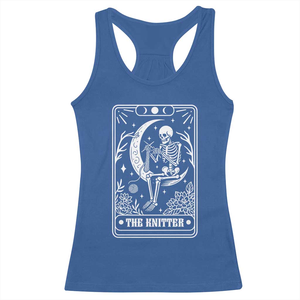 The Knitter Skeleton Racerback Tank Top Knitting Lover Gift Tarot Card Graphic - Wonder Print Shop