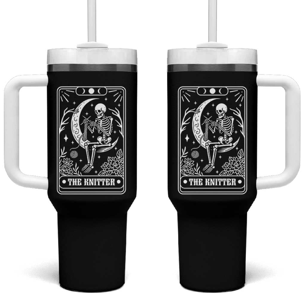 The Knitter Skeleton Tumbler With Handle Knitting Lover Gift Tarot Card Graphic - Wonder Print Shop