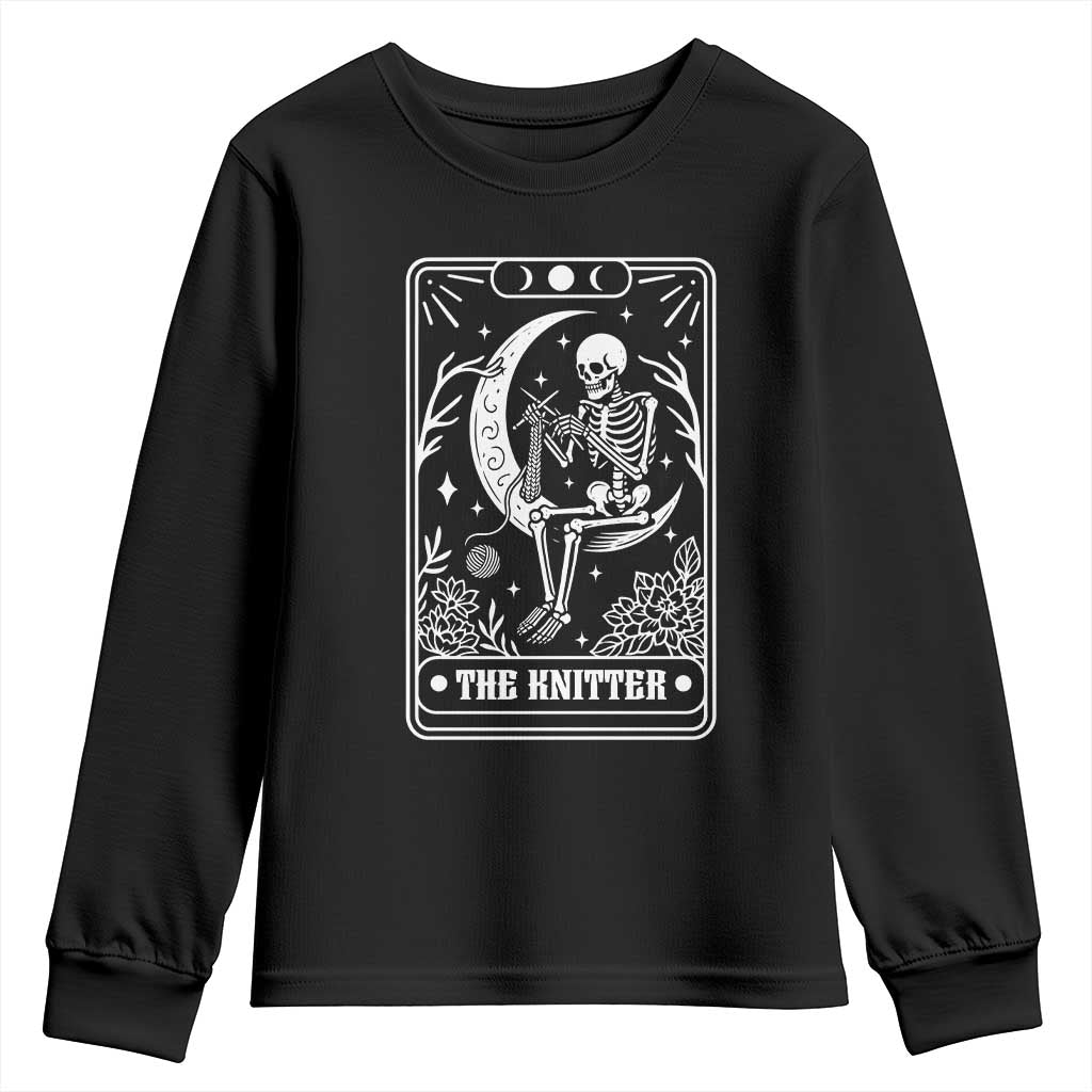 The Knitter Skeleton Youth Sweatshirt Knitting Lover Gift Tarot Card Graphic - Wonder Print Shop