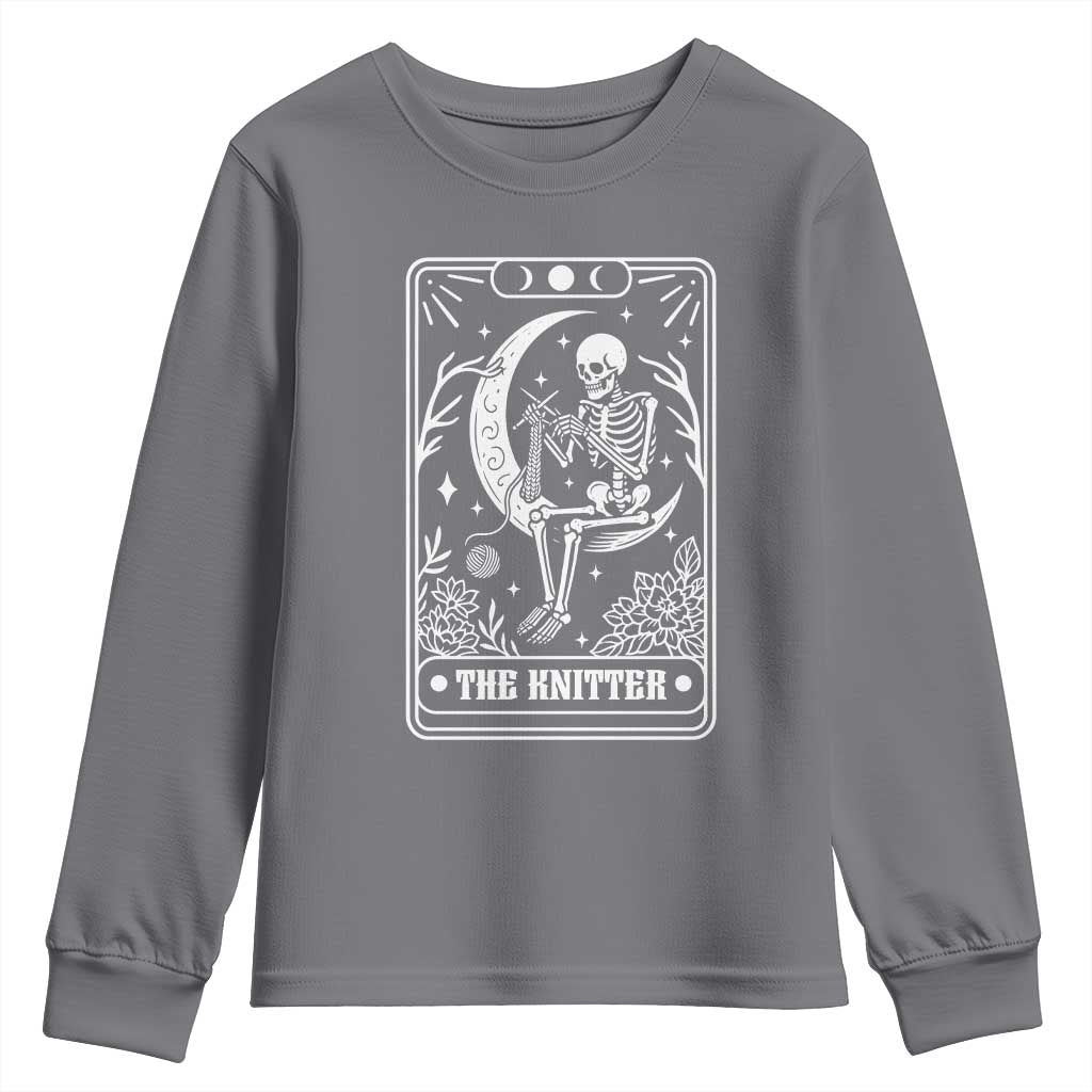 The Knitter Skeleton Youth Sweatshirt Knitting Lover Gift Tarot Card Graphic - Wonder Print Shop
