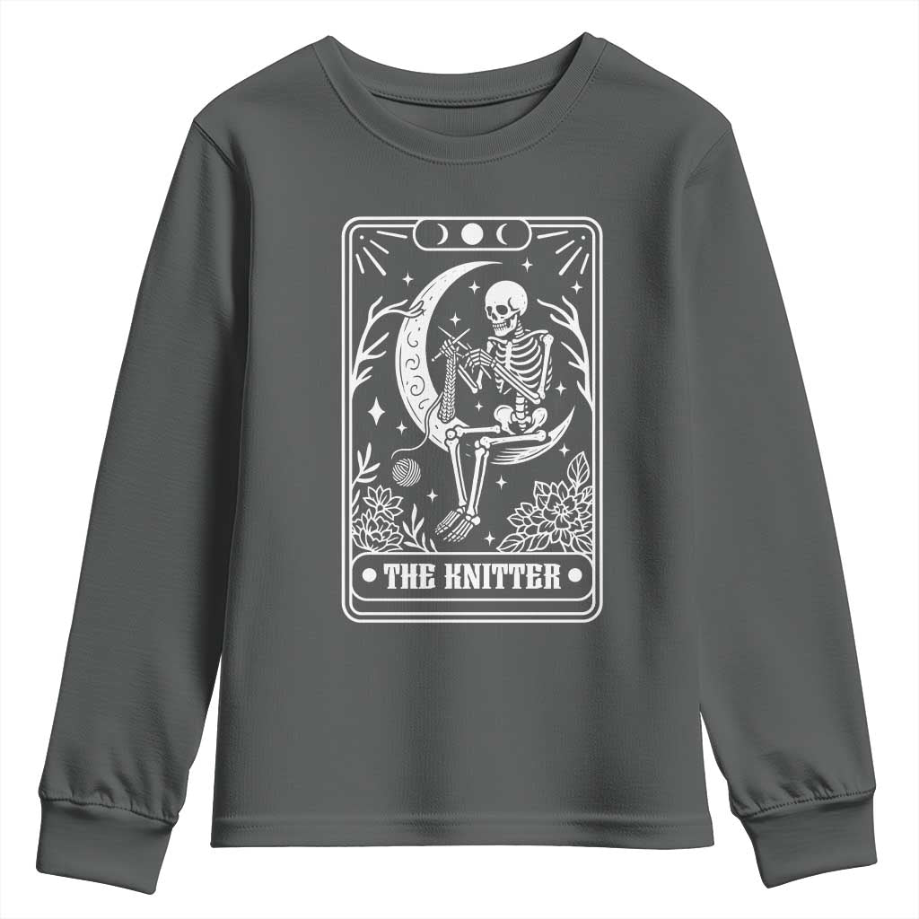 The Knitter Skeleton Youth Sweatshirt Knitting Lover Gift Tarot Card Graphic - Wonder Print Shop