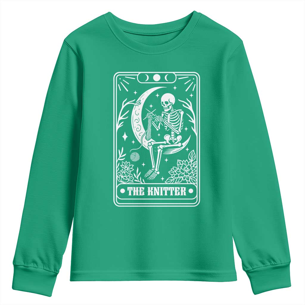 The Knitter Skeleton Youth Sweatshirt Knitting Lover Gift Tarot Card Graphic - Wonder Print Shop