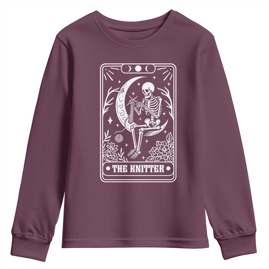 The Knitter Skeleton Youth Sweatshirt Knitting Lover Gift Tarot Card Graphic - Wonder Print Shop